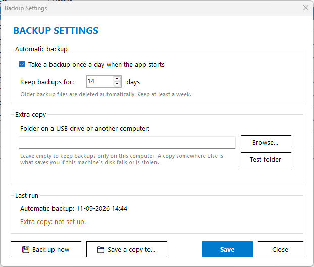 Automatic daily backup settings in lab management software